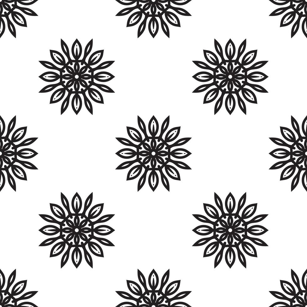 art mural mandala motif sans couture noir et blanc. motif monochrome tribal abstrait sans soudure. texture ethnique dessinée à la main. illustration vectorielle. vecteur