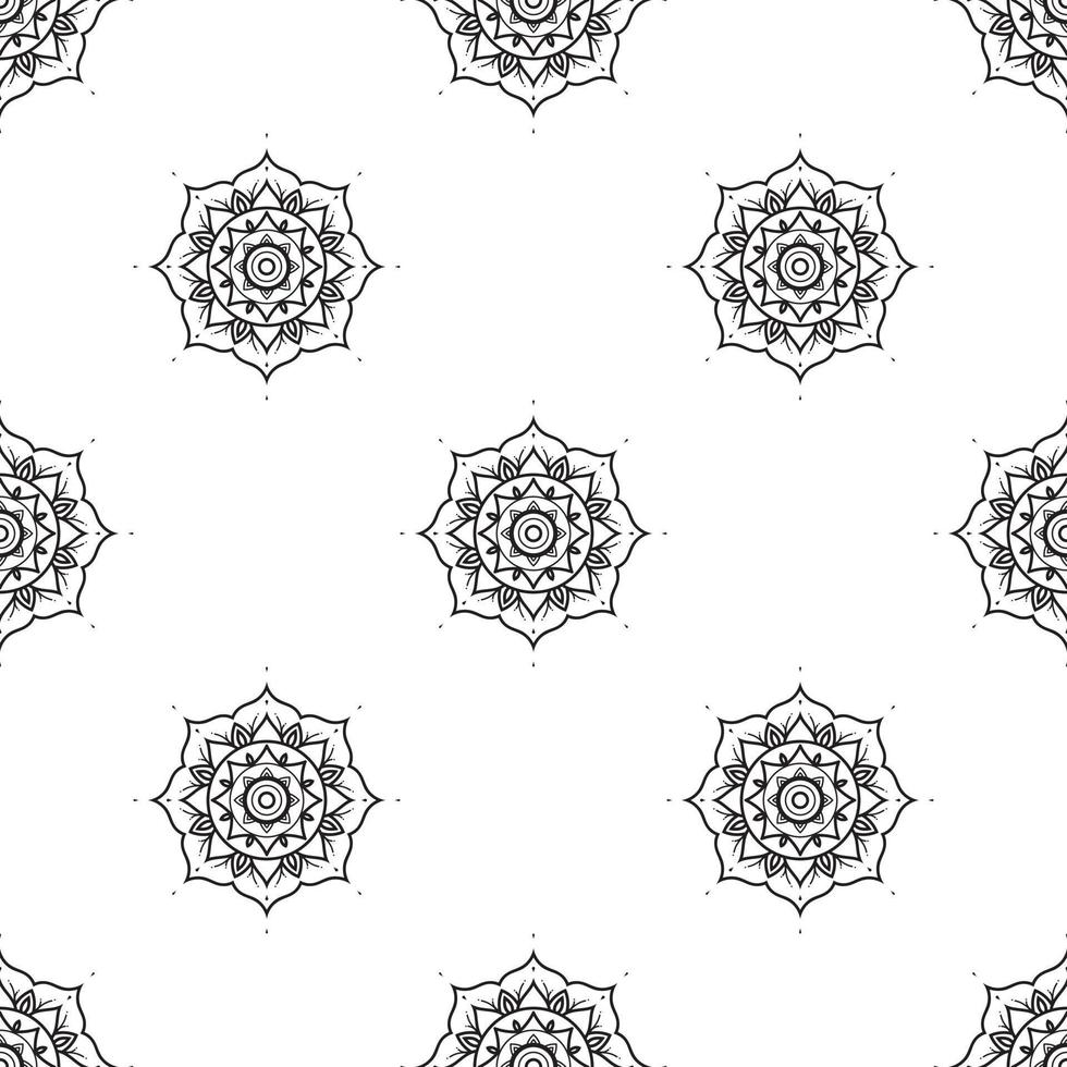 coloriages mandala noir et blanc motif sans couture. motif monochrome tribal abstrait sans soudure. texture ethnique dessinée à la main. illustration vectorielle. vecteur