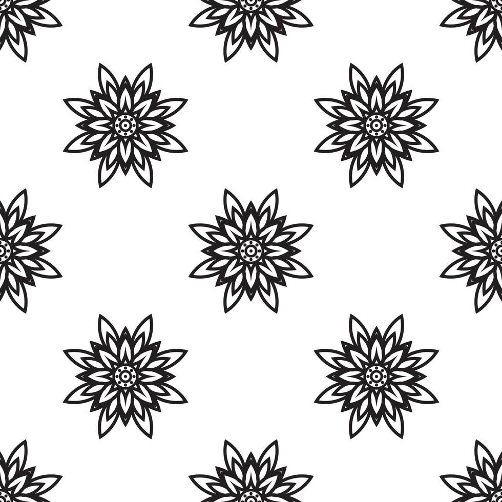 mandala dessinant un motif sans couture noir et blanc. motif monochrome tribal abstrait sans soudure. texture ethnique dessinée à la main. illustration vectorielle. vecteur