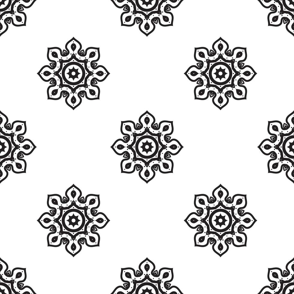 fond d'écran mandala motif sans couture noir et blanc. fond rétro monochrome inspiré de l'art traditionnel vecteur