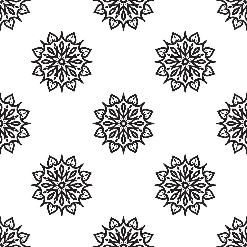 art mural mandala motif sans couture noir et blanc. arrière-plan dessiné à la main. motifs islamiques, arabes, indiens et ottomans. parfait pour l'impression sur tissu ou papier. vecteur