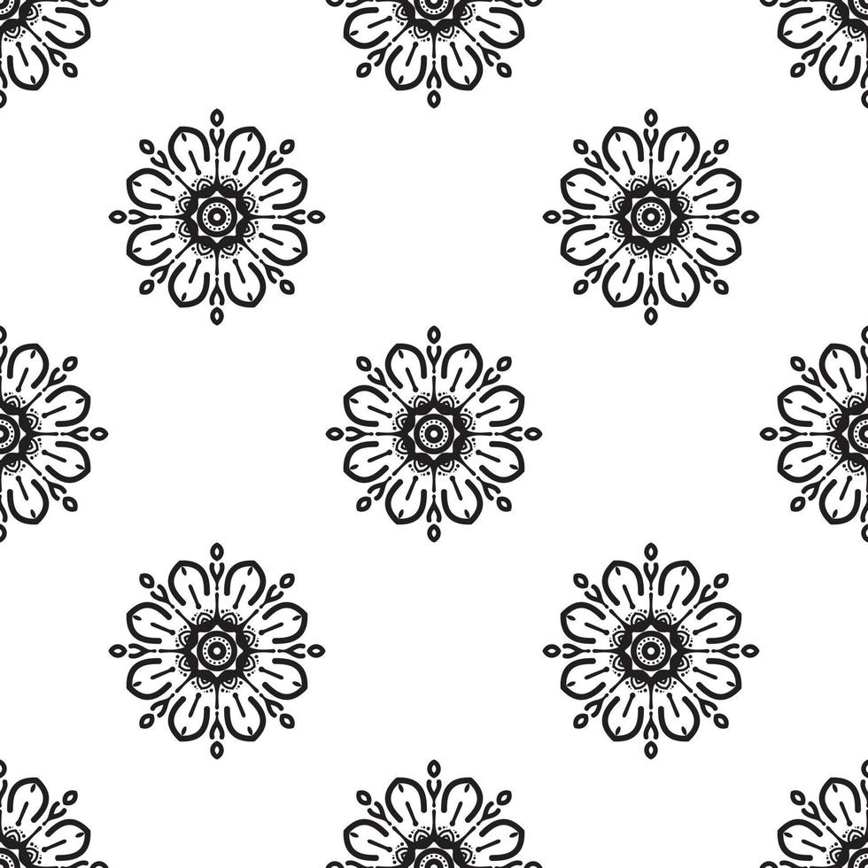 fleur mandala art noir et blanc motif sans couture. arrière-plan dessiné à la main. motifs islamiques, arabes, indiens et ottomans. parfait pour l'impression sur tissu ou papier. vecteur