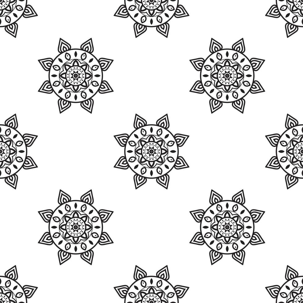 conception de mandala modèle sans couture noir et blanc. motif monochrome tribal abstrait sans soudure. texture ethnique dessinée à la main. illustration vectorielle. vecteur