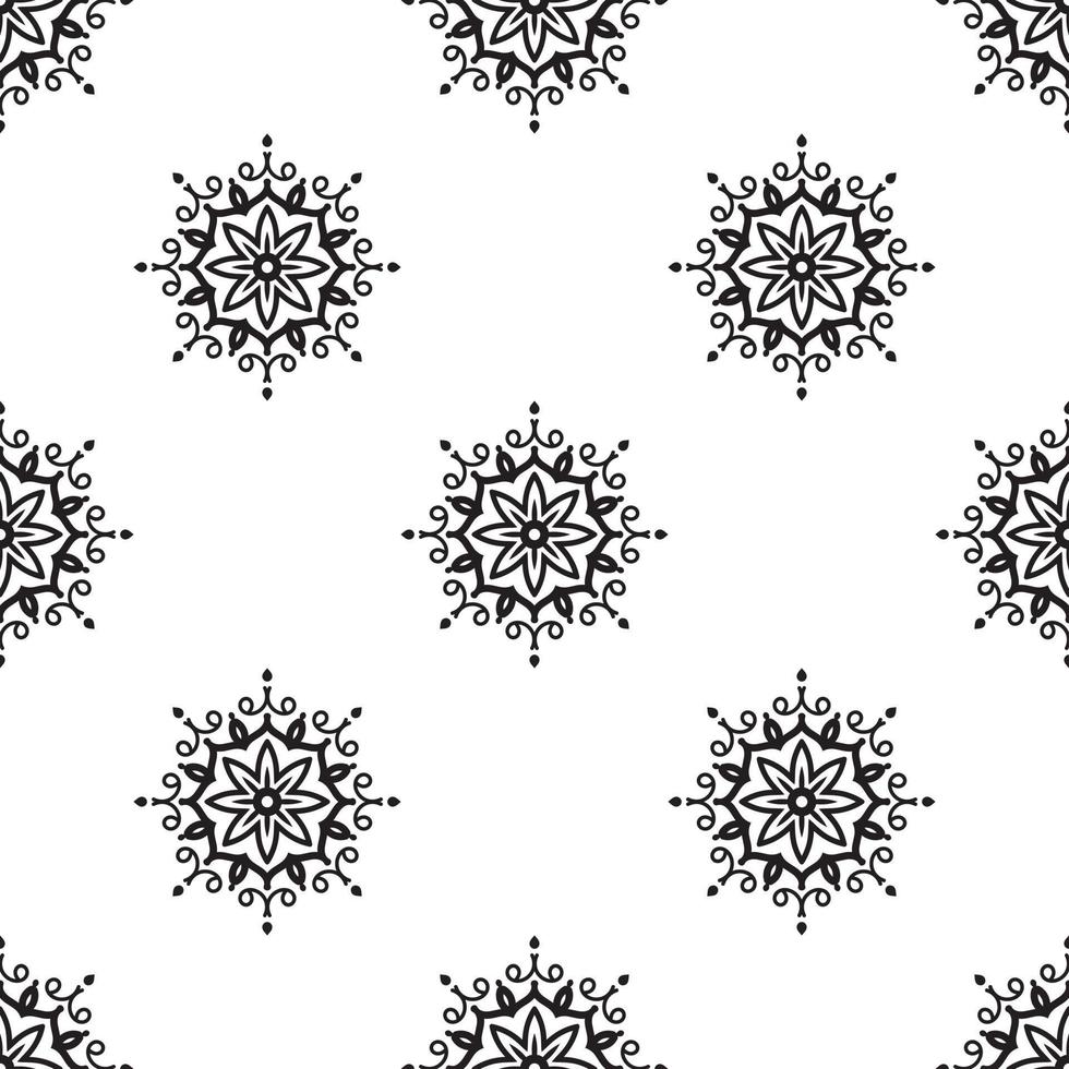 fond d'écran mandala motif sans couture noir et blanc. peut être utilisé pour le papier peint, les motifs de remplissage, les livres à colorier et les pages pour enfants et adultes. vecteur