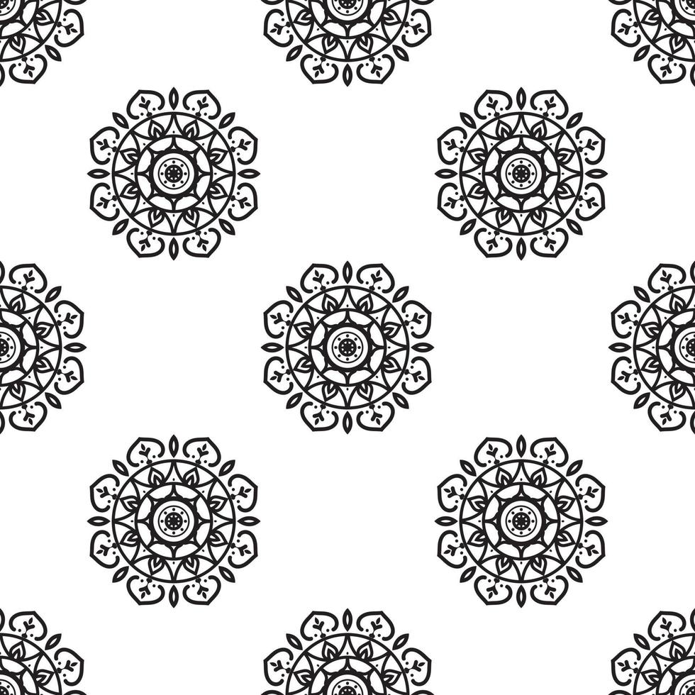 mandala dessinant un motif sans couture noir et blanc. fond rétro monochrome inspiré de l'art traditionnel vecteur