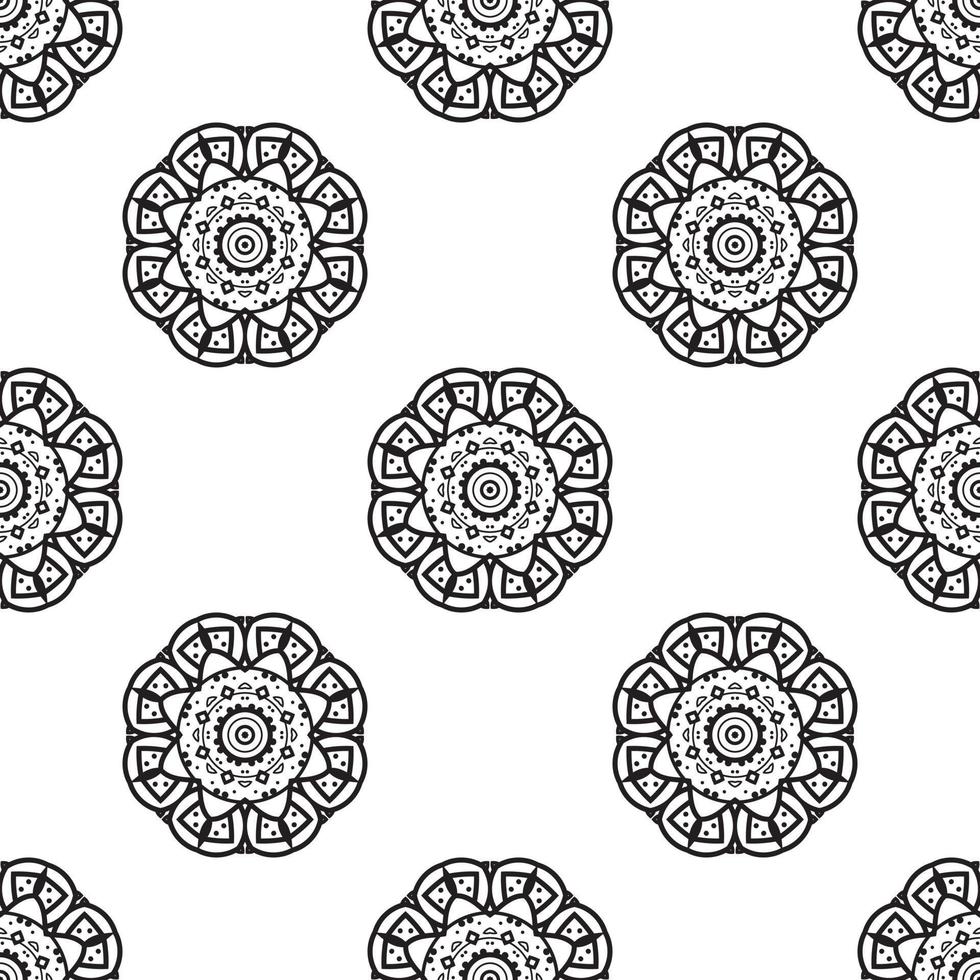 coloriages mandala noir et blanc motif sans couture. arrière-plan dessiné à la main. motifs islamiques, arabes, indiens et ottomans. parfait pour l'impression sur tissu ou papier. vecteur