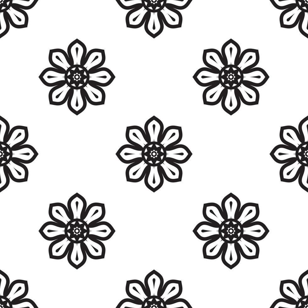 mandala dessinant un motif sans couture noir et blanc. peut être utilisé pour le papier peint, les motifs de remplissage, les livres à colorier et les pages pour enfants et adultes. noir et blanc. vecteur