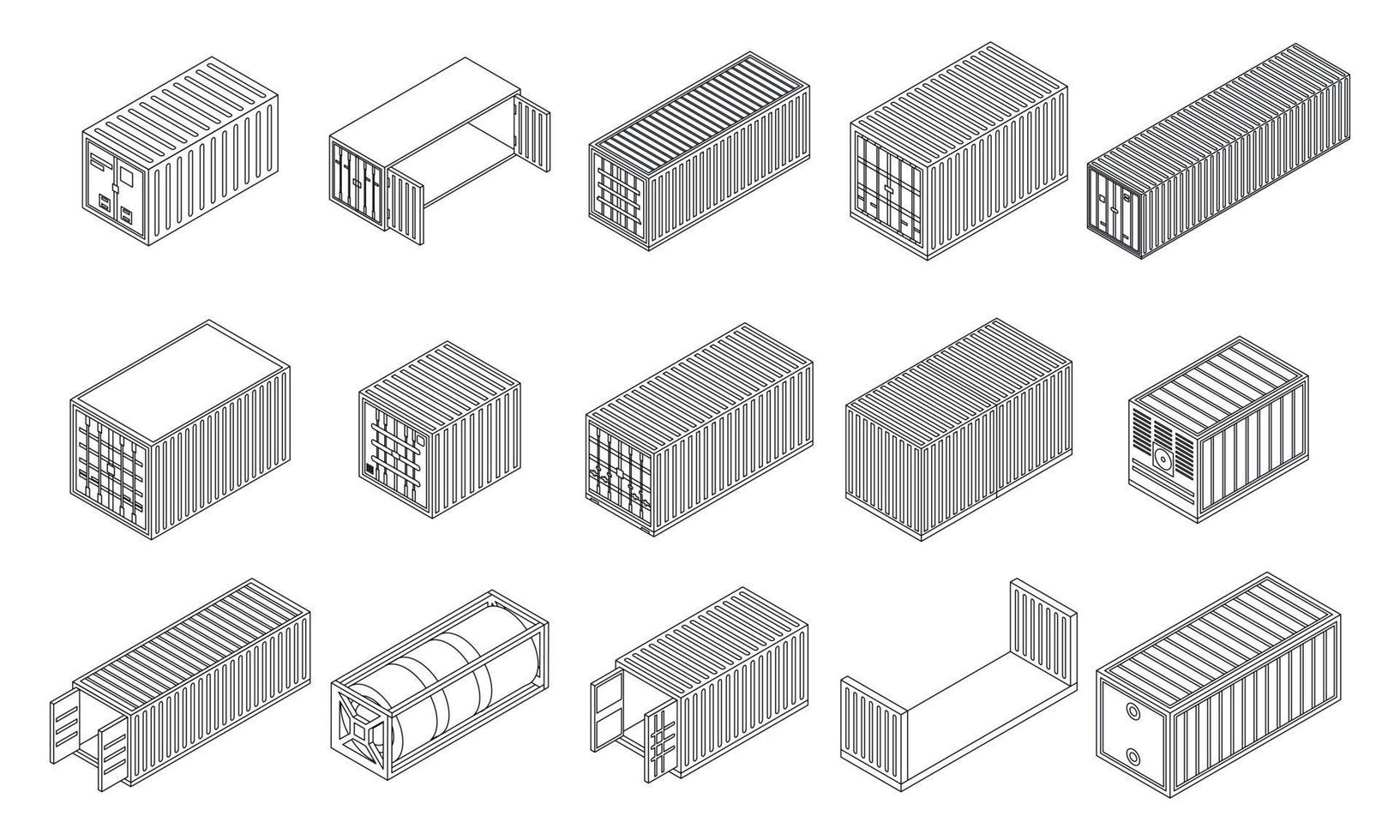 icônes de conteneur de fret définies contour vectoriel