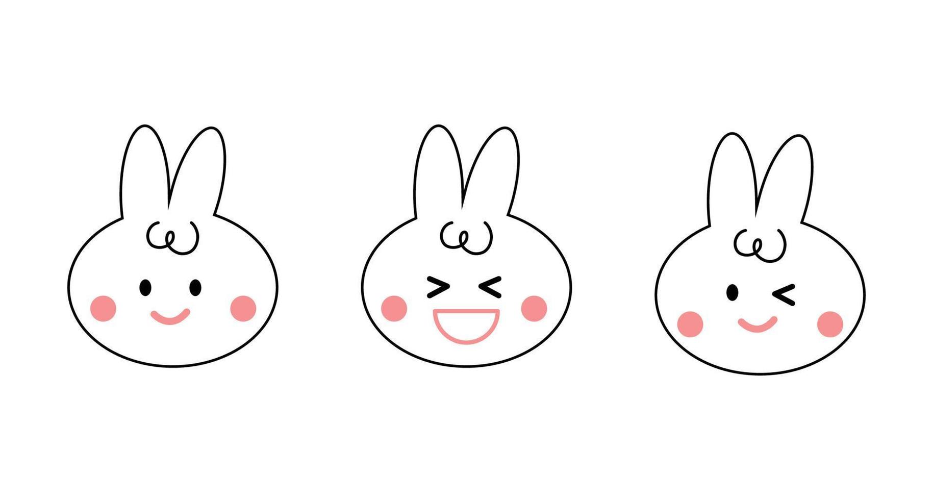 ensemble de dessin animé de lapin d'expression faciale. icône et émoticône. vecteur
