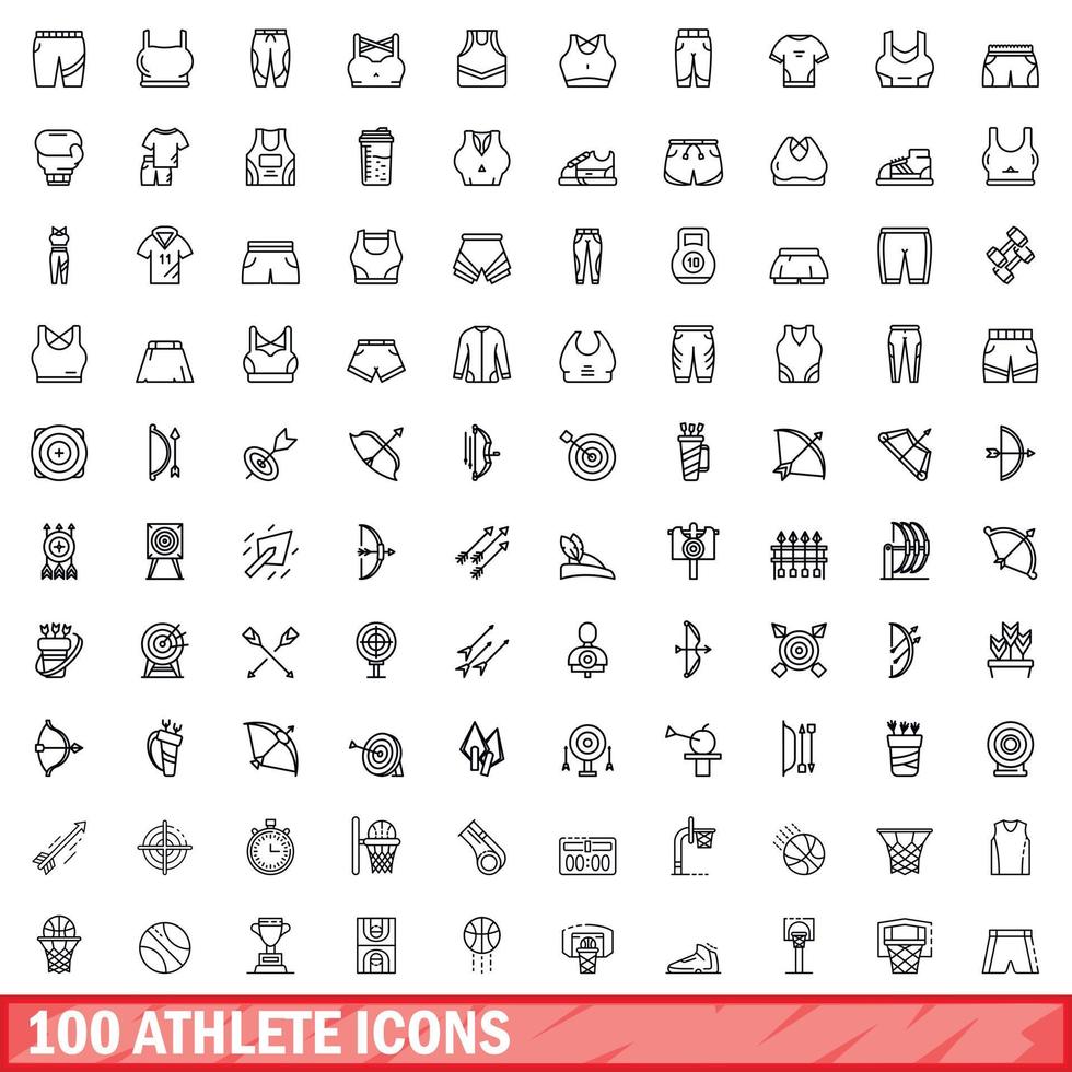 Ensemble de 100 icônes d'athlète, style de contour vecteur