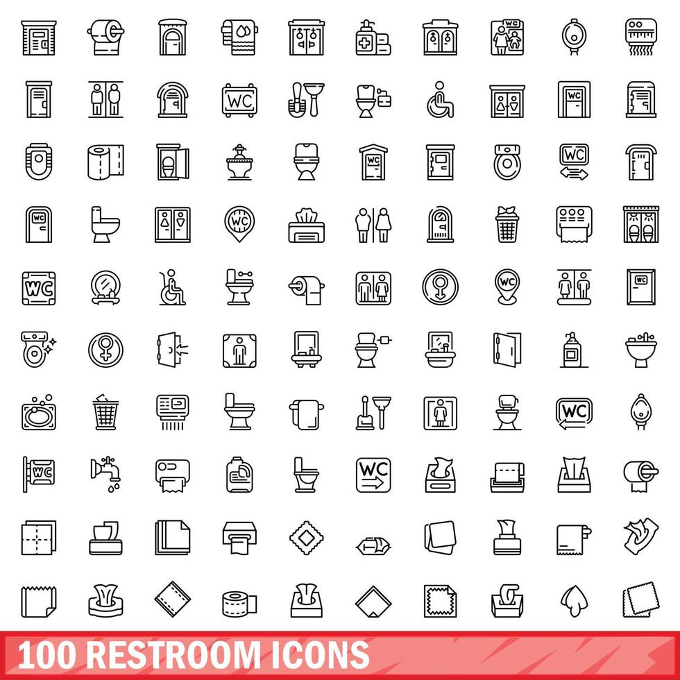 Ensemble de 100 icônes de toilettes, style de contour vecteur