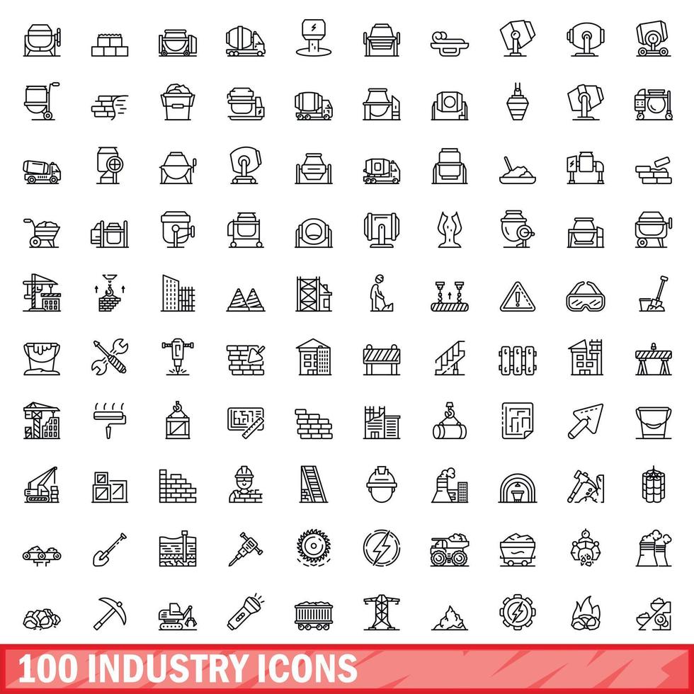 Ensemble de 100 icônes de l'industrie, style de contour vecteur