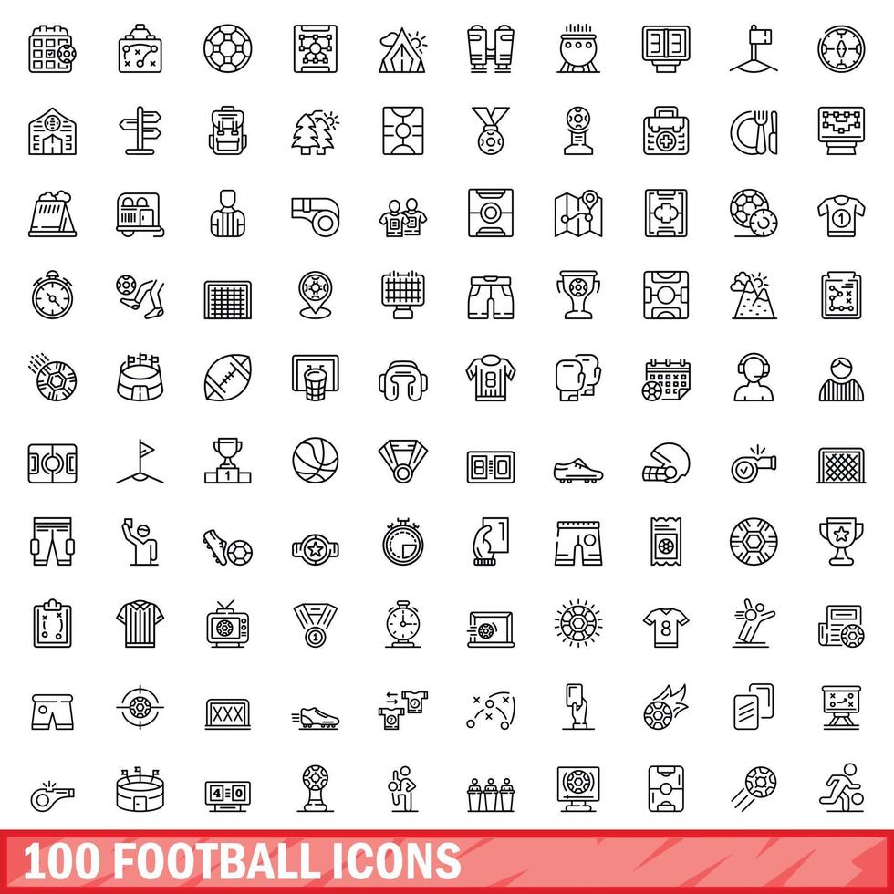 Jeu de 100 icônes de football, style de contour vecteur