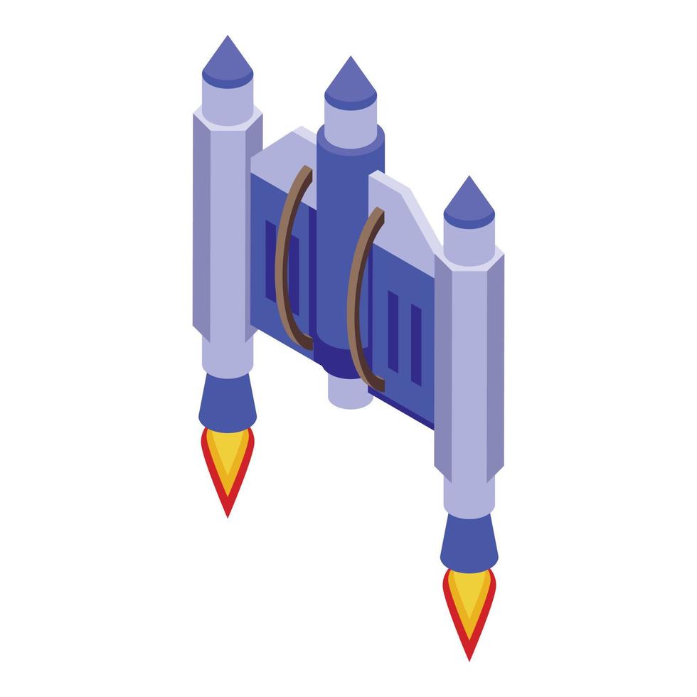 vecteur isométrique d'icône de jetpack spatial. jet de feu