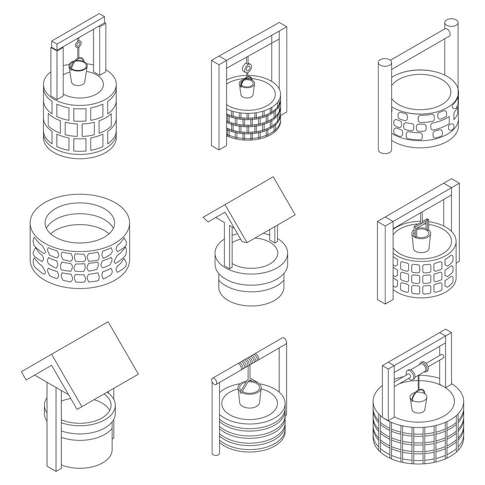 icônes de puits d'eau définies contour vectoriel