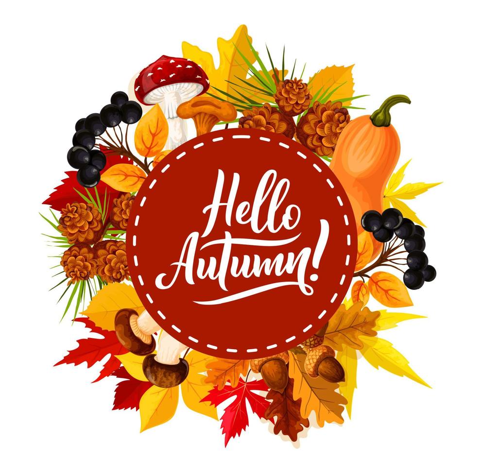 bonjour affiche d'automne avec feuille d'automne et baie vecteur