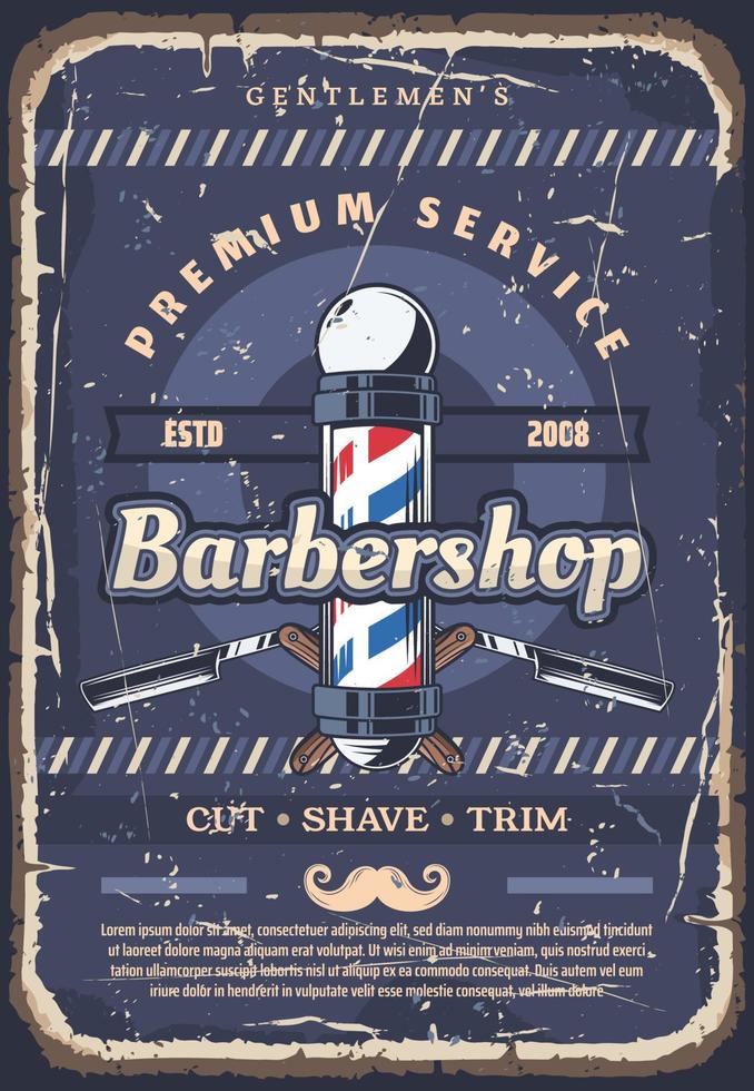 poteau de barbier, rasoir de barbier et moustache vecteur