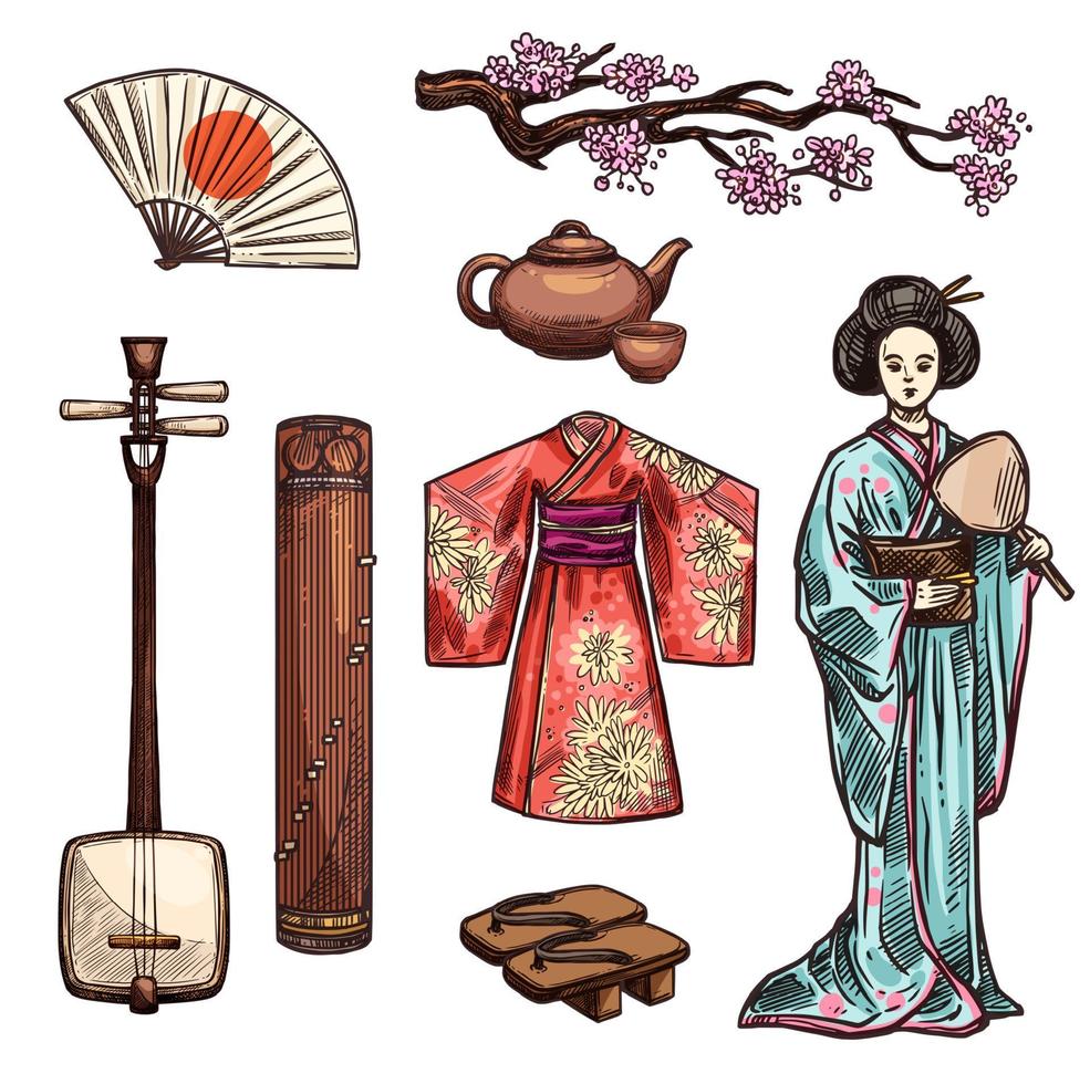 symboles du japon et icônes de la culture japonaise vecteur