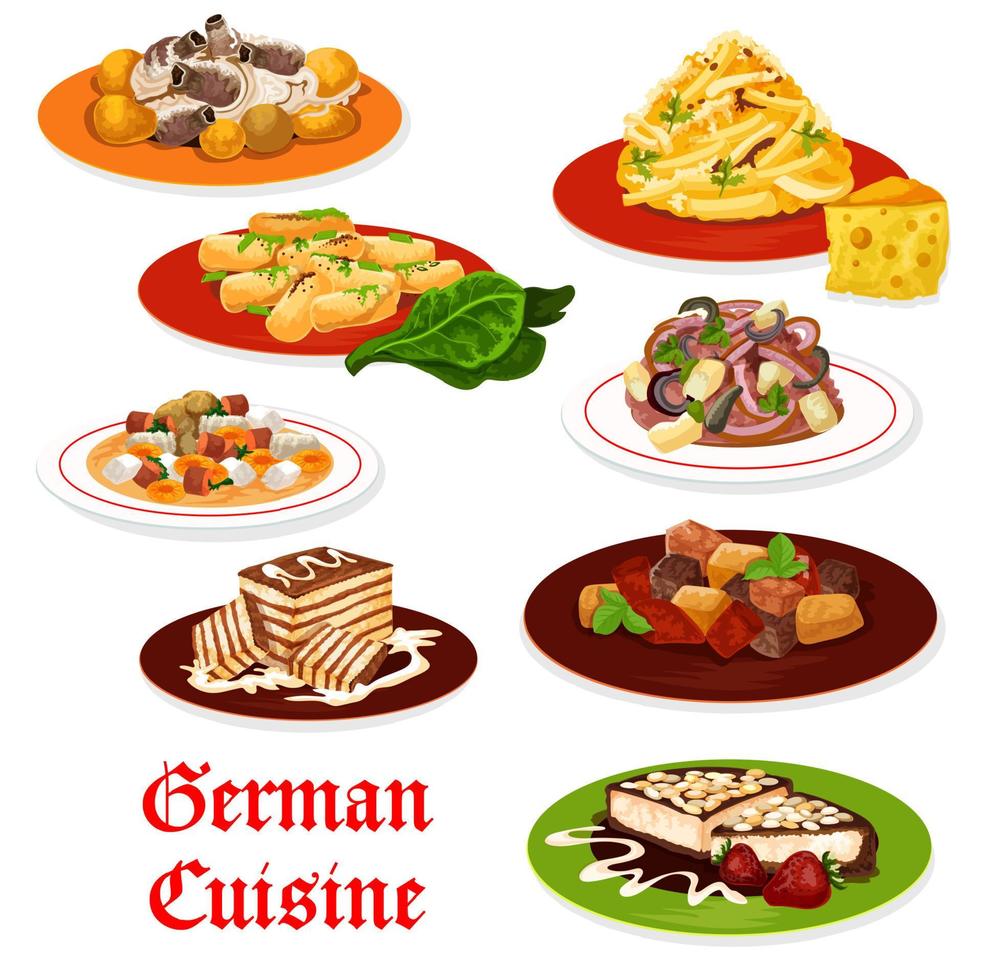 cuisine allemande plats de viande et desserts vecteur