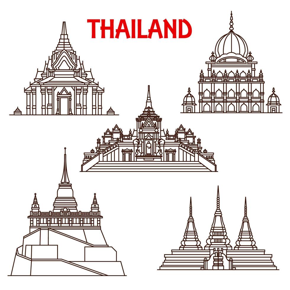thaïlande bangkok temples vecteur ligne icônes