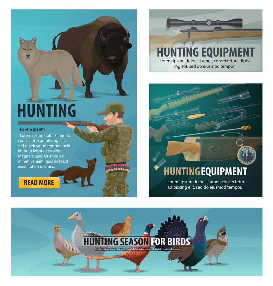 saison de chasse animal et oiseau, munitions de chasseur vecteur