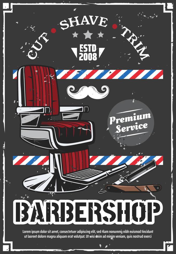 chaise de salon de coiffure et affiche rétro de rasoir de rasage vecteur