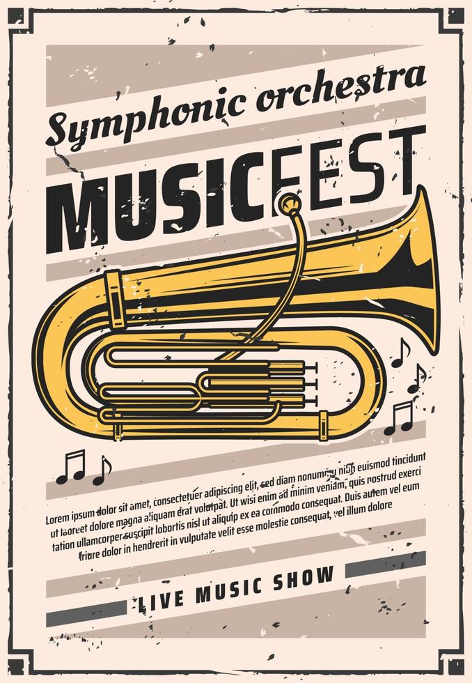 orchestre symphonique au festival de musique, affiche vintage vecteur