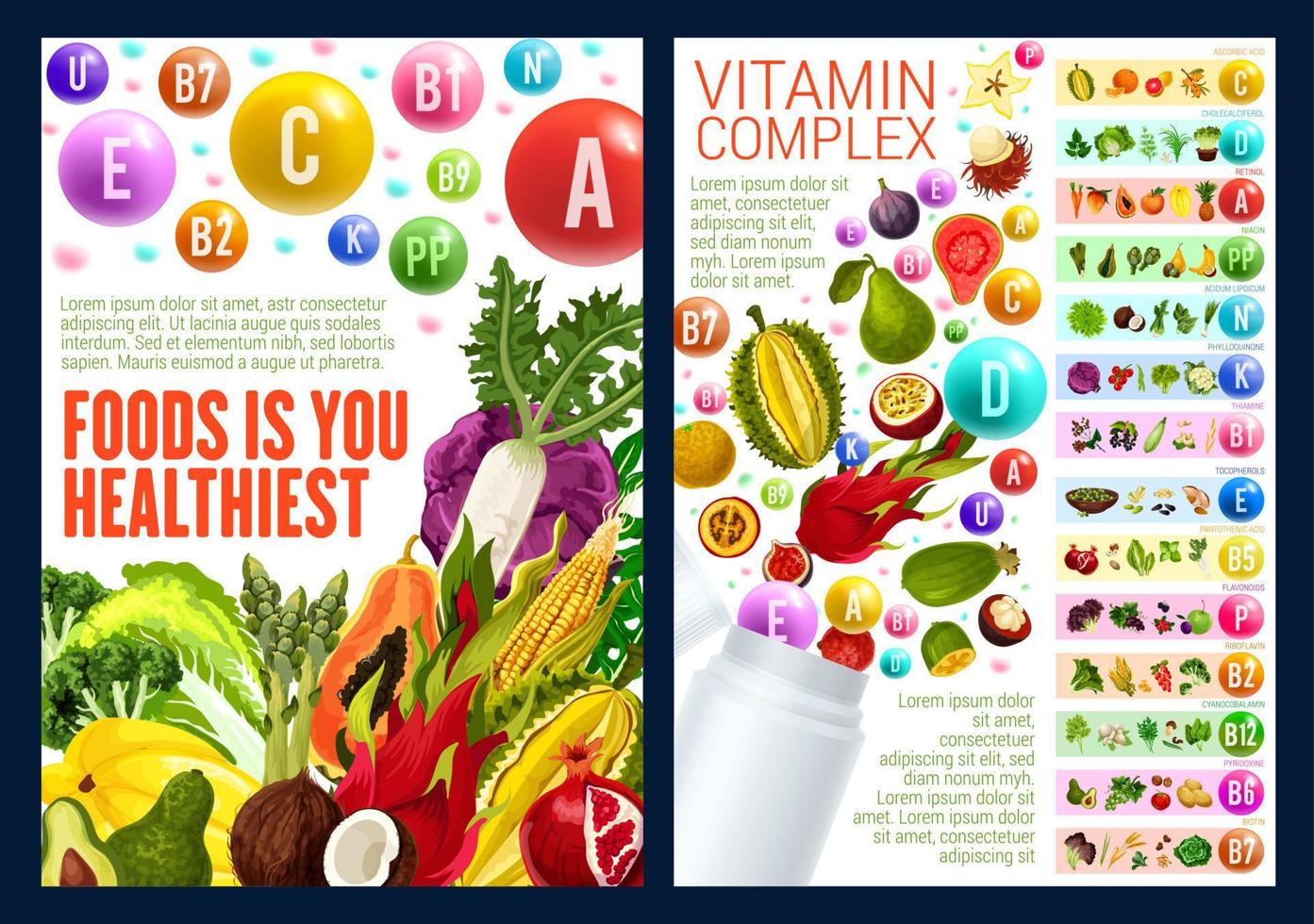 fruits et légumes, complexe de vitamines vecteur