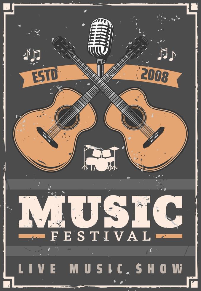 festival de musique guitares, batterie et microphone vecteur