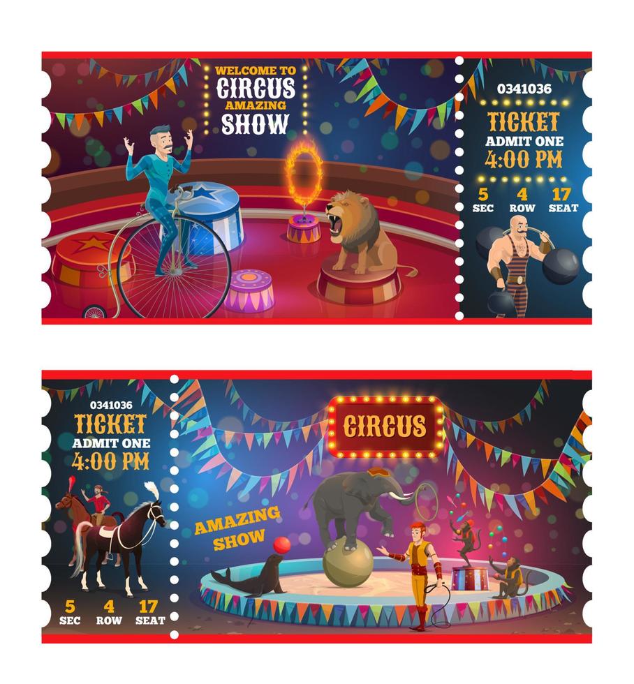 billets de spectacle de magie de cirque billets de dessin animé vecteur