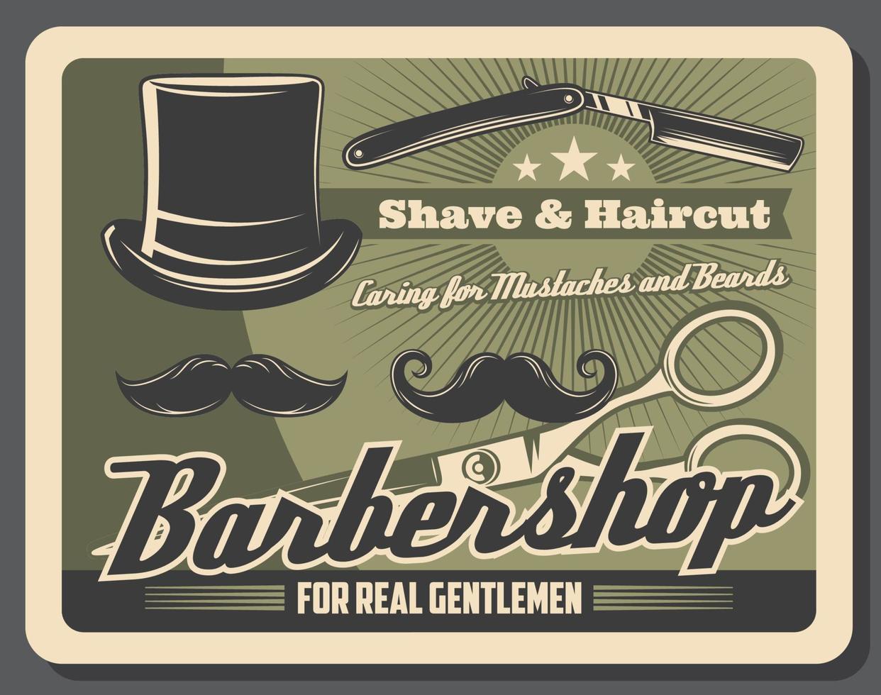 barbershop moustache, barbe rasage et coupe de cheveux vecteur