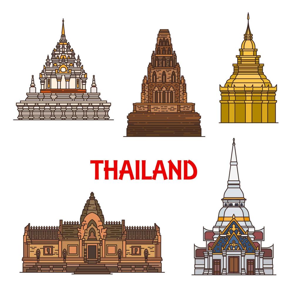 monuments et temples de voyage en thaïlande vecteur