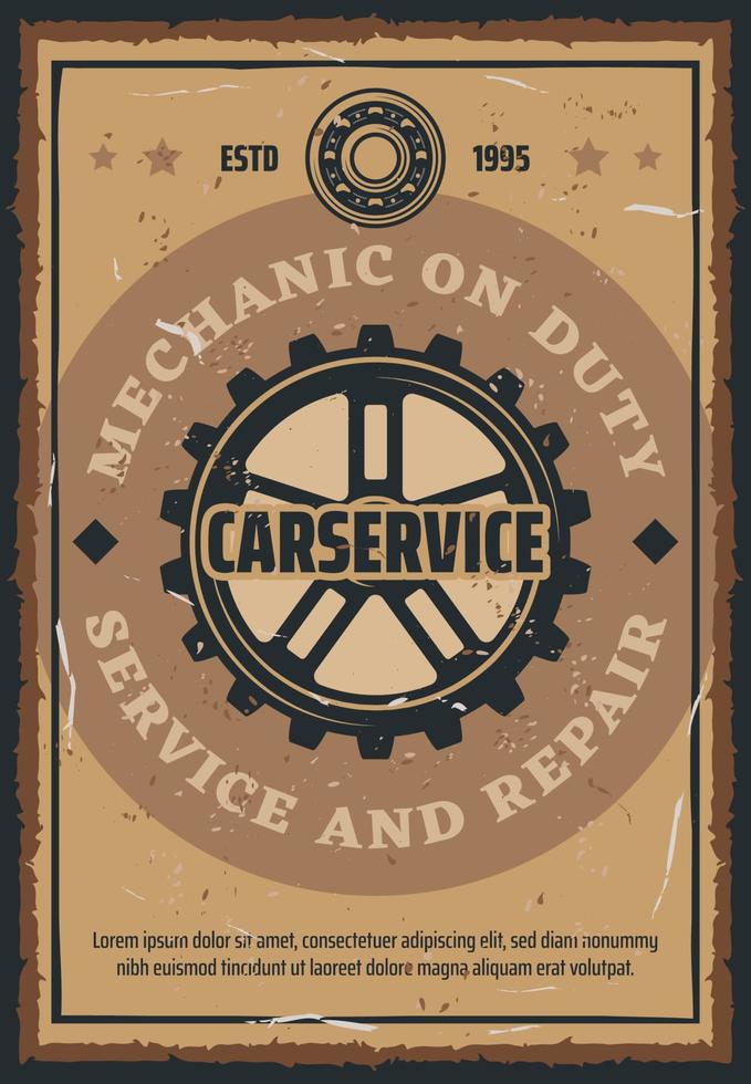 affiche rétro de service de réparation et de mécanique automobile vecteur