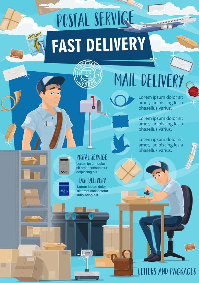 service de courrier postal à livraison rapide, facteur vecteur
