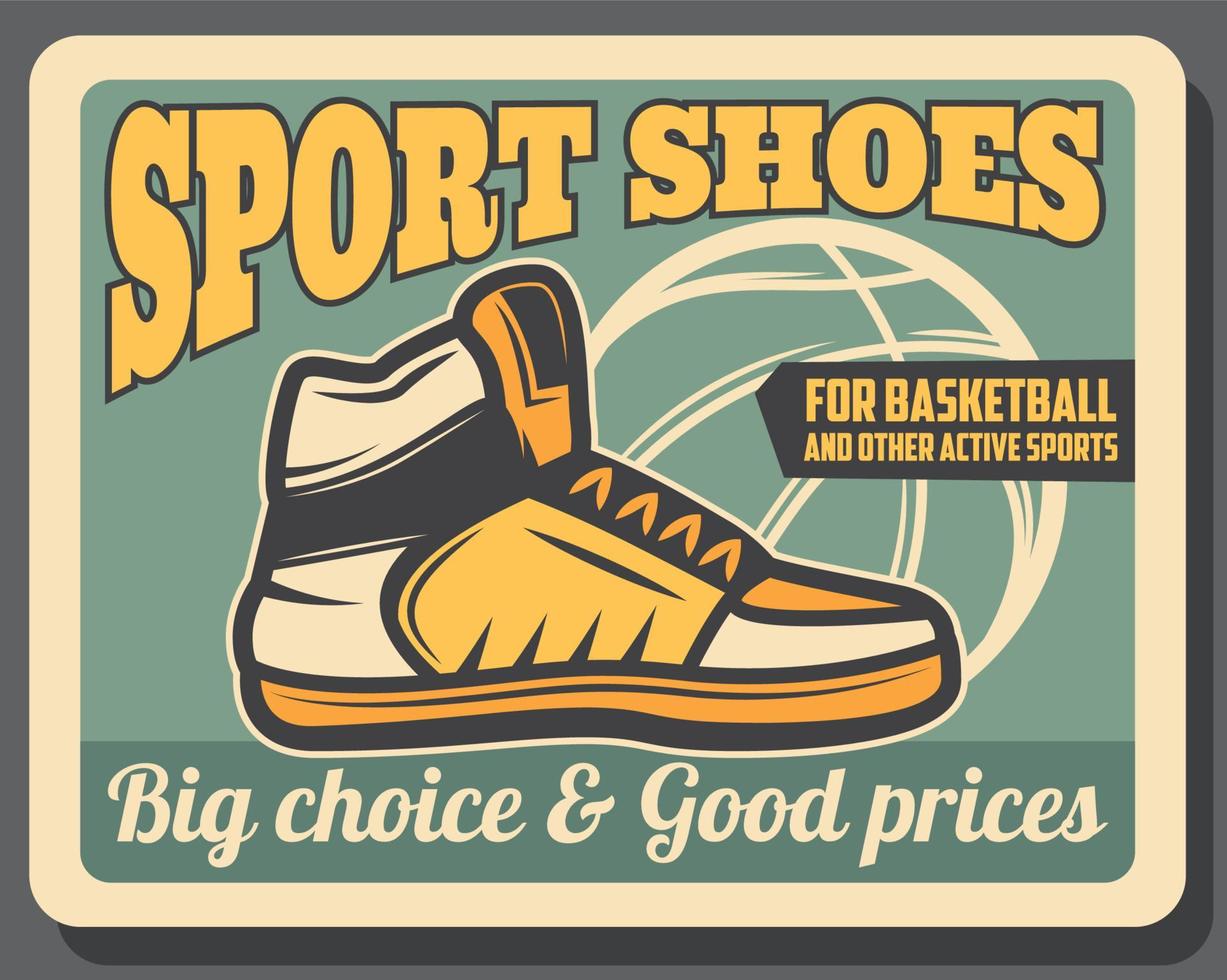 affiche vectorielle de magasin de chaussures de sport, baskets sportives vecteur