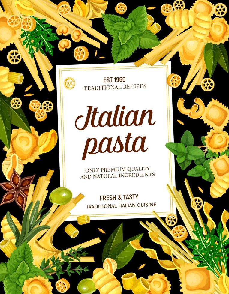 italie cuisine nourriture pâtes et légumes verts menu vecteur