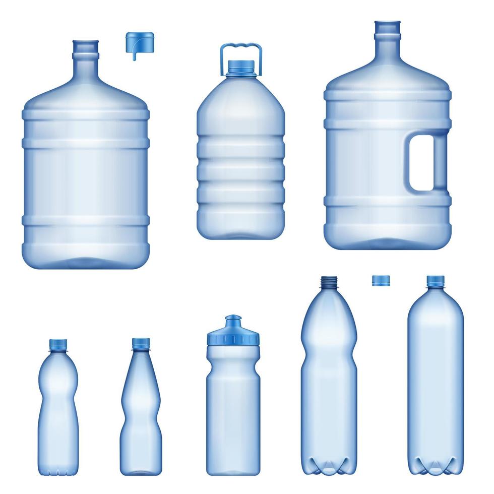 bouteilles d'eau, récipients liquides en plastique réalistes vecteur