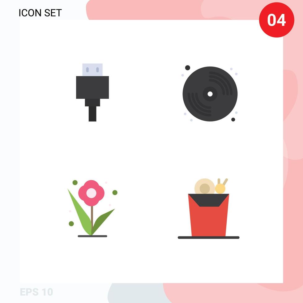 symboles d'icônes universelles groupe de 4 icônes plates modernes d'appareils usine usb arts printemps éléments de conception vectoriels modifiables vecteur