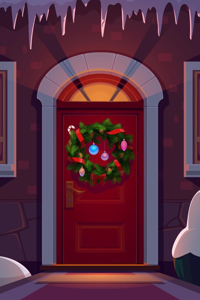 guirlande de noël sur la porte de la maison vecteur