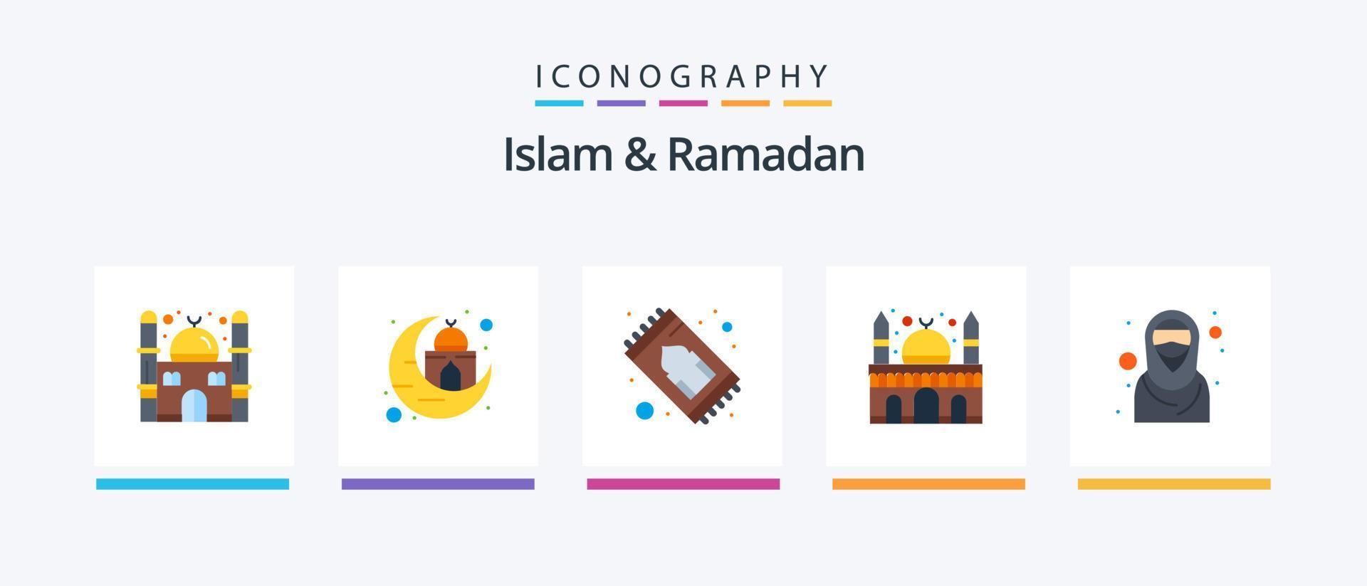 pack d'icônes islam et ramadan flat 5, y compris islamique. fille. musulman. musulman. imeuble. conception d'icônes créatives vecteur