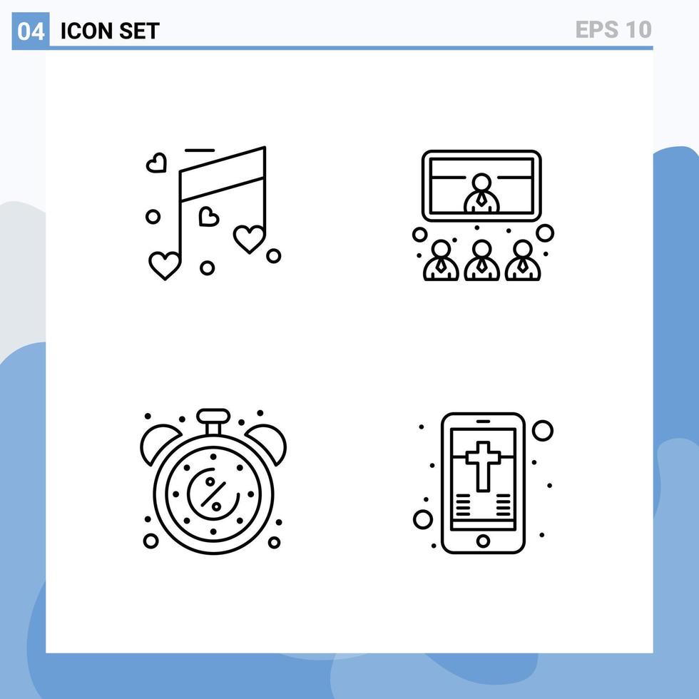 Pack de 4 lignes d'interface utilisateur de signes et symboles modernes de réunion de mariage à prix réduit éléments de conception vectoriels modifiables cyber vecteur