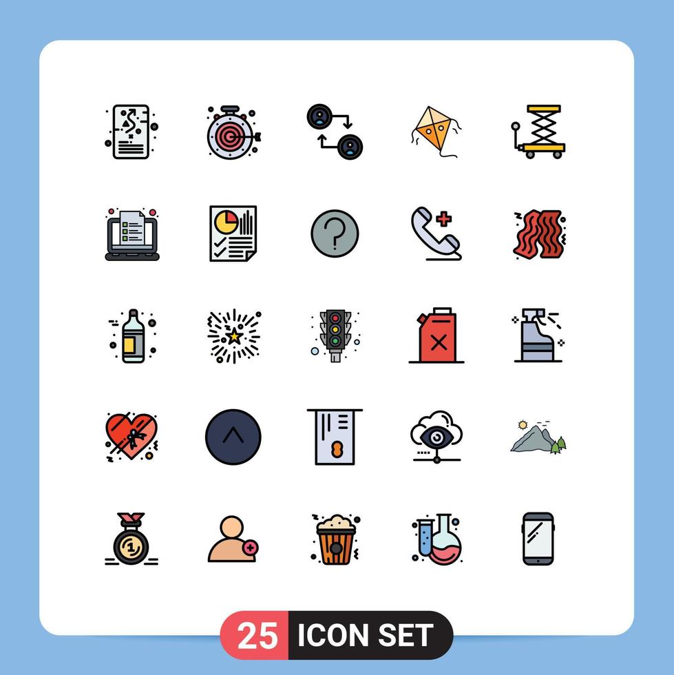 concept de couleur plate de 25 lignes remplies pour les sites Web mobiles et applications ascenseur objectif de voiture cerf-volant éléments de conception vectoriels modifiables vecteur