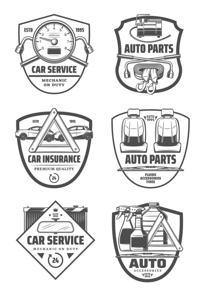 service de diagnostic de réparation de voiture et icônes de pièces automobiles vecteur