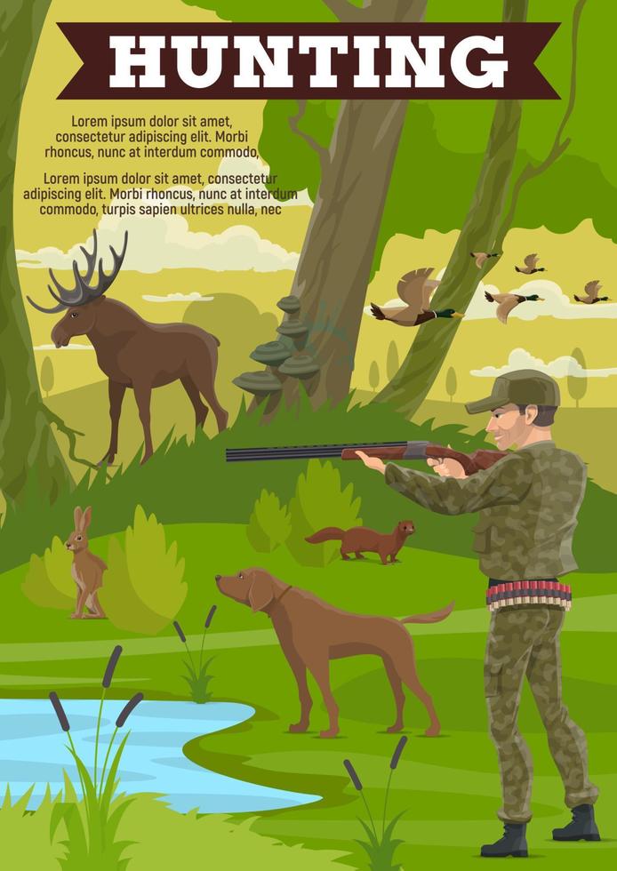 affiche d'activité de plein air de sport de chasse avec chasseur vecteur
