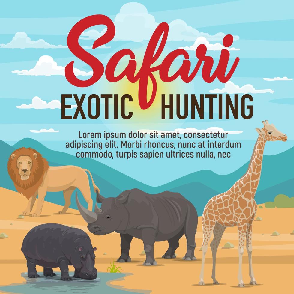 safari chasse exotique, animaux africains vecteur
