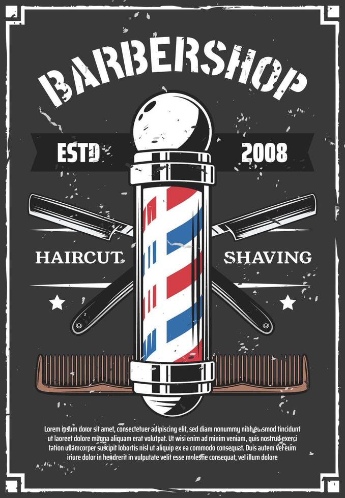 affiche rétro de salon de coiffure avec vieux rasoir pour le rasage vecteur