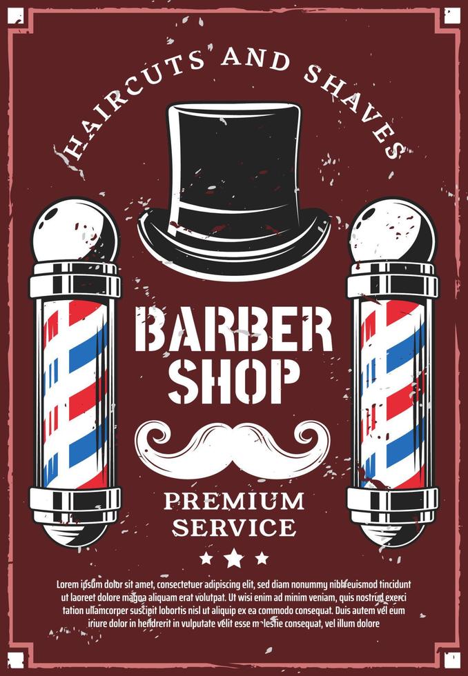 barber shop moustaches et gentleman chapeau rétro vecteur