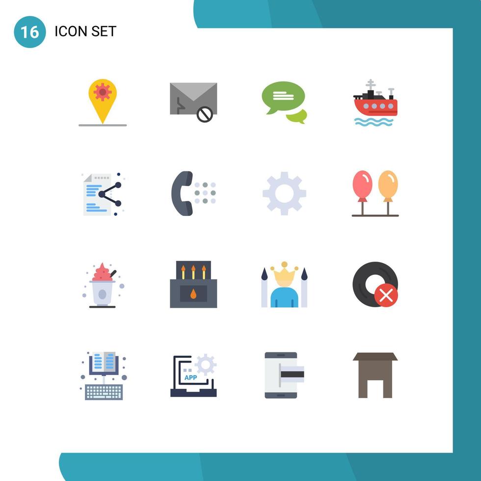 16 interface utilisateur pack de couleurs plates de signes et symboles modernes de partage de documents spam transport ship pack modifiable d'éléments de conception de vecteur créatif