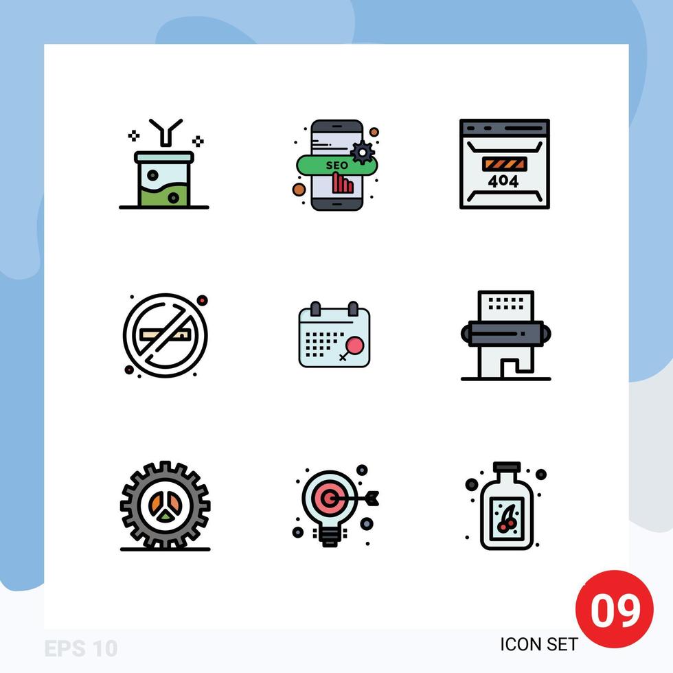 ensemble moderne de 9 pictogrammes de couleurs plates remplies de symbole pas de développement de fumée lieu feu éléments de conception vectoriels modifiables vecteur