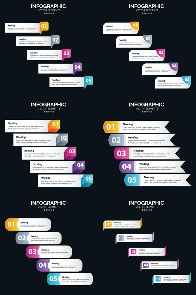 vecteur 6 infographie pack présentation modèle de diapositive 5 étapes cycle diagrammes et chronologies